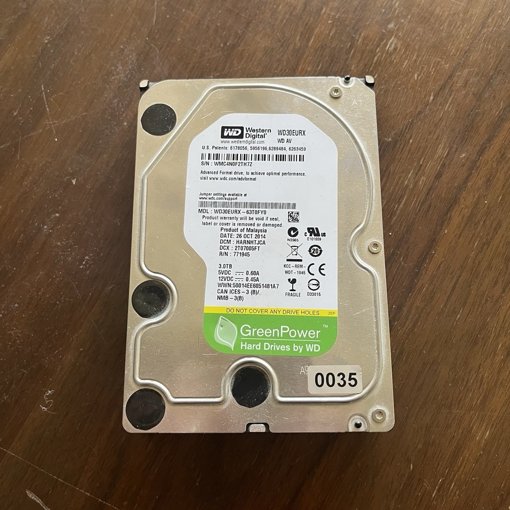 Western Digital WD AV 3.5" 3TB HDD WD30EURX SATA III 64MB Cache Hard Drive Used